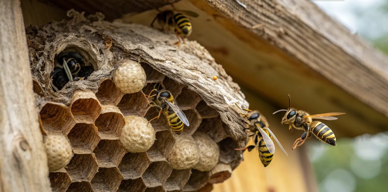 Under dem Dach befindet sich ein Wespennest
